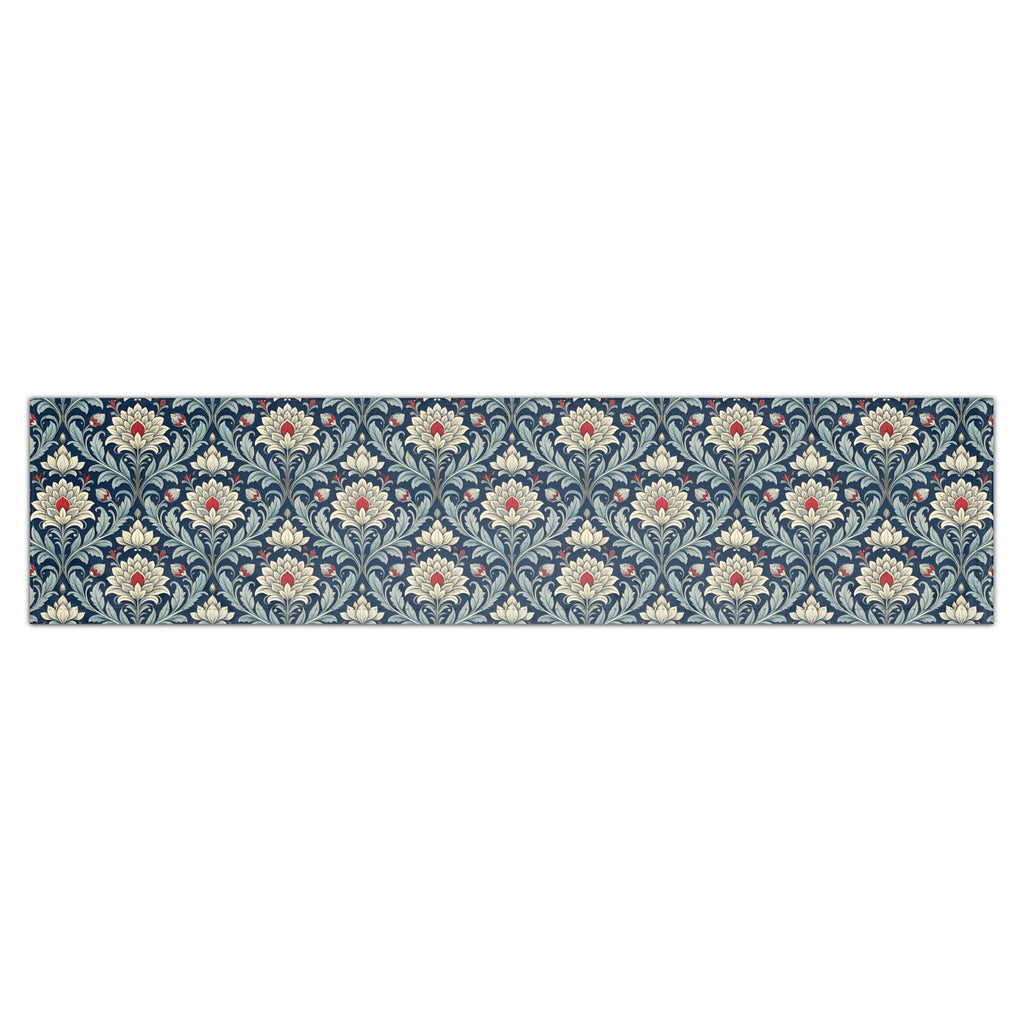 Piecera de Cama Floral de Lujo Estilo William Morris | Camino de Cama Azul Marino con Diseño Botánico Elegante | Bed Runner Premium
