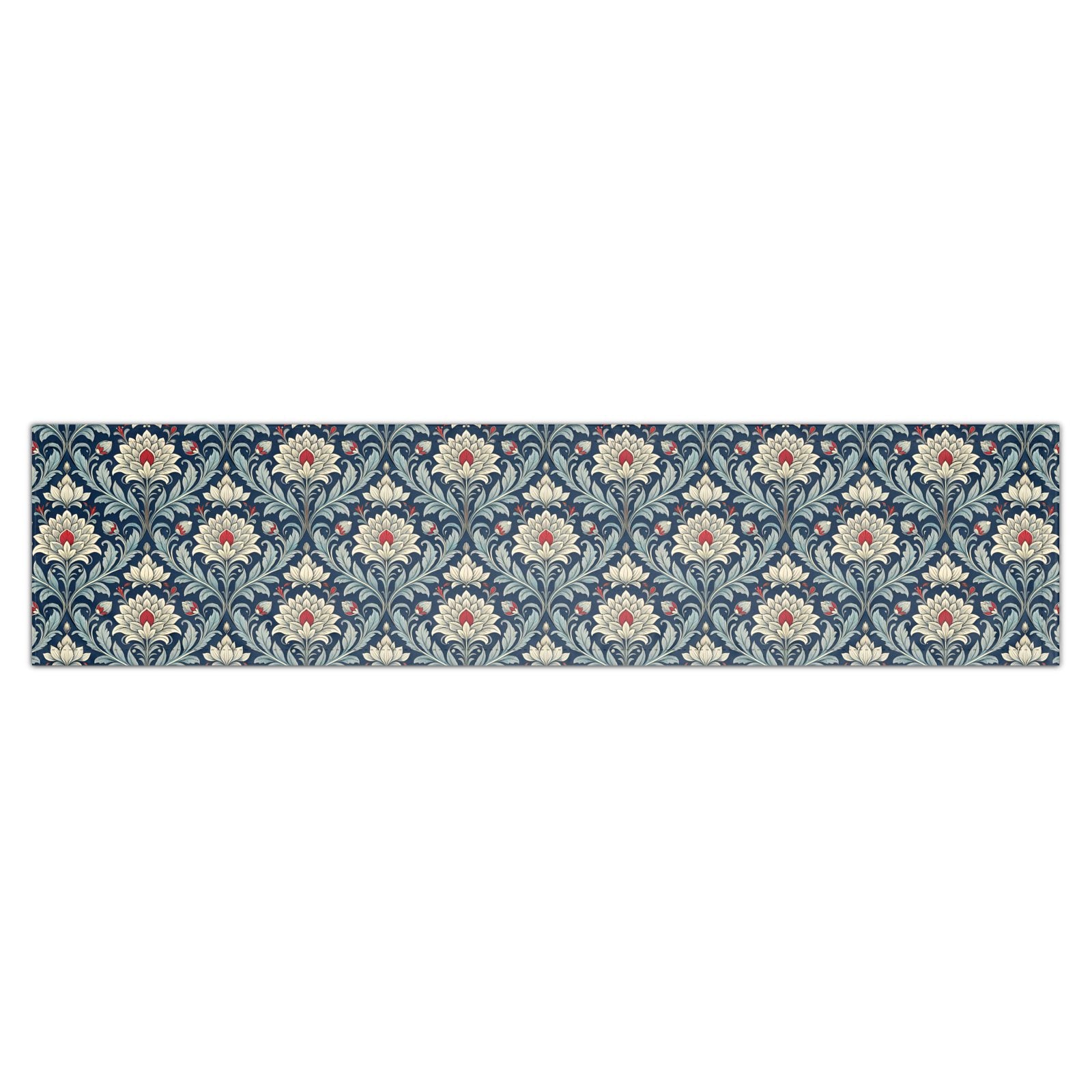 Piecera de Cama Floral de Lujo Estilo William Morris | Camino de Cama Azul Marino con Diseño Botánico Elegante | Bed Runner Premium