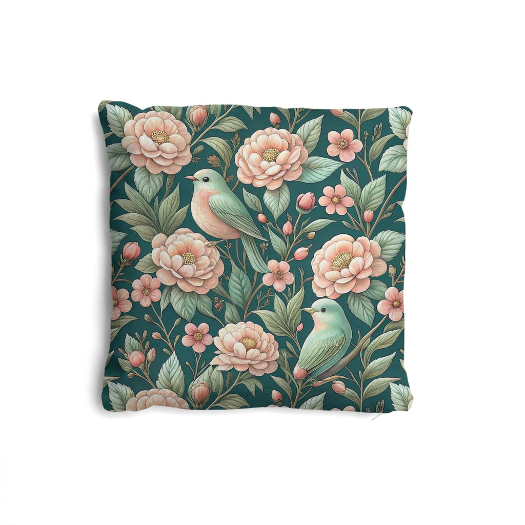 Conjunto de 4 Cojines Decorativos Botánicos de Lujo | Cojines Florales con Pájaros, Terciopelo Premium en Verde Azulado, Salvia y Beige | Loventra