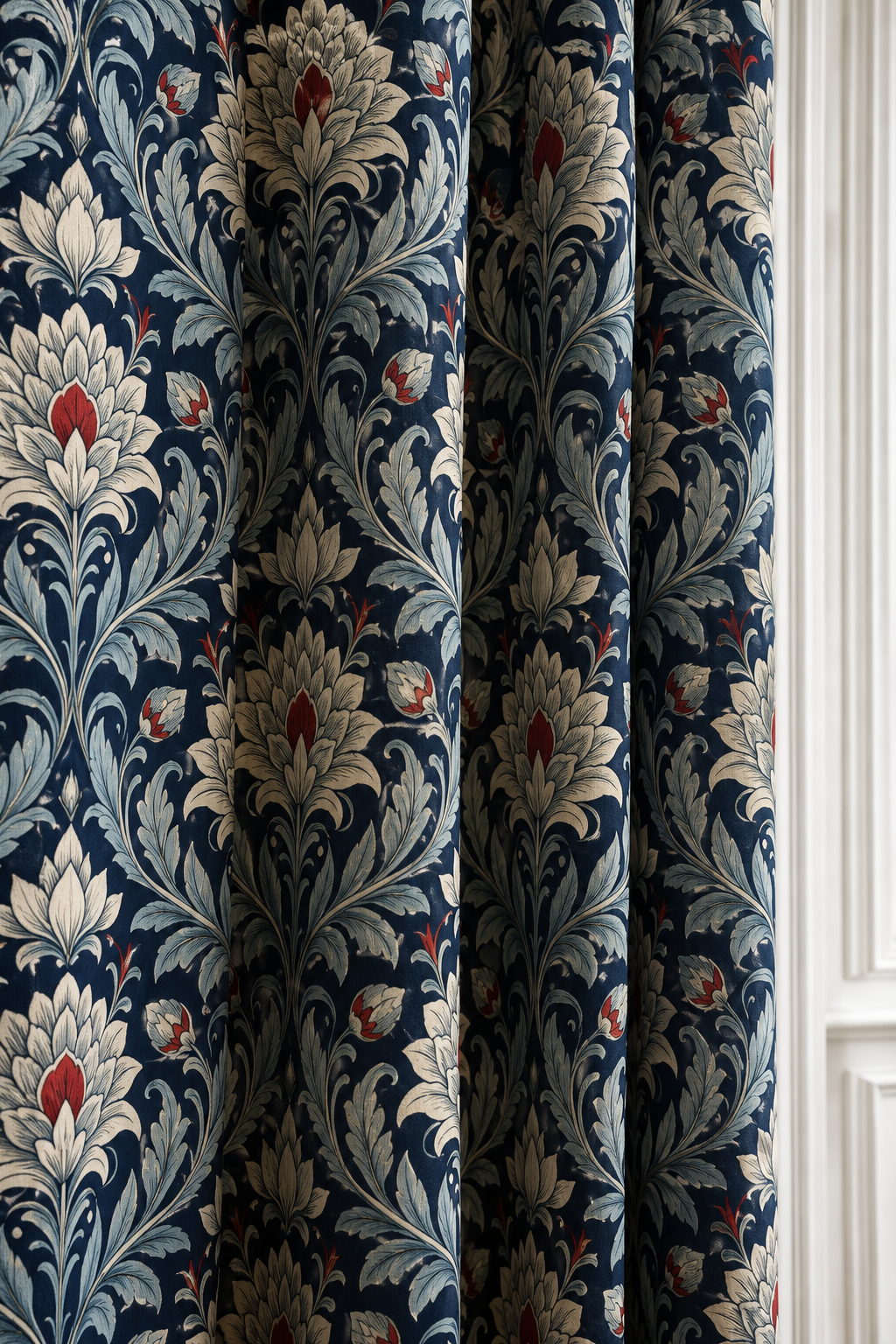 Cortinas Florales de Lujo Estilo William Morris | Cortinas Elegantes con Estampado Botánico Azul Marino | Cortinas Premium para Salón y Dormitorio
