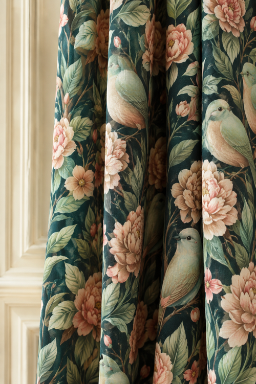 Cortinas Premium 140 x 260 cm Estampado Floral Vintage | Tejido Half Panamá de Alta Calidad | Cortinas Elegantes para Salón y Dormitorio | Loventra