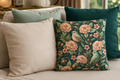 Conjunto de 4 Cojines Decorativos Botánicos de Lujo | Cojines Florales con Pájaros, Terciopelo Premium en Verde Azulado, Salvia y Beige | Loventra