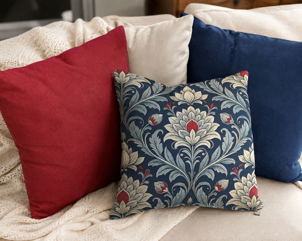 Conjunto de Cojines Decorativos William Morris Azul | Pack de 1, 2 o 4 | Funda o con Relleno | Estilo Clásico Elegante | Loventra