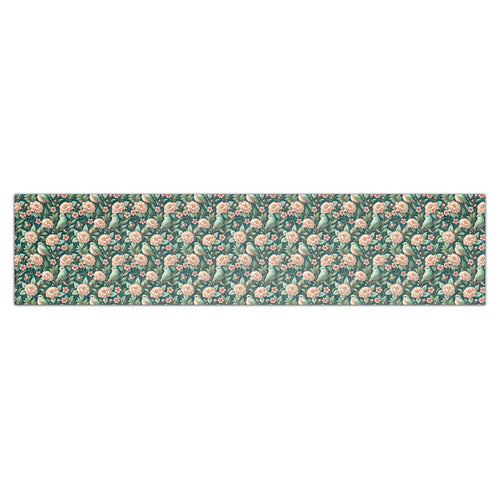 Piecera de cama botánica · Satén/Algodón-lino · Flores y pájaros vintage · Loventra